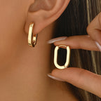 Rectangle hoop earrings worn in the ear, gold-plated stainless steel