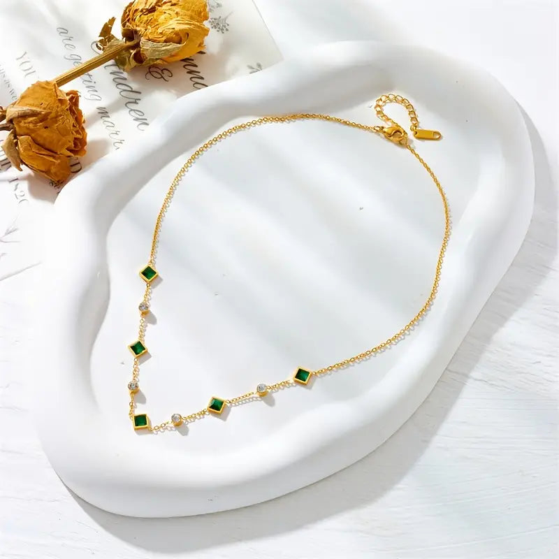 Green Stone Station Necklace, view 2