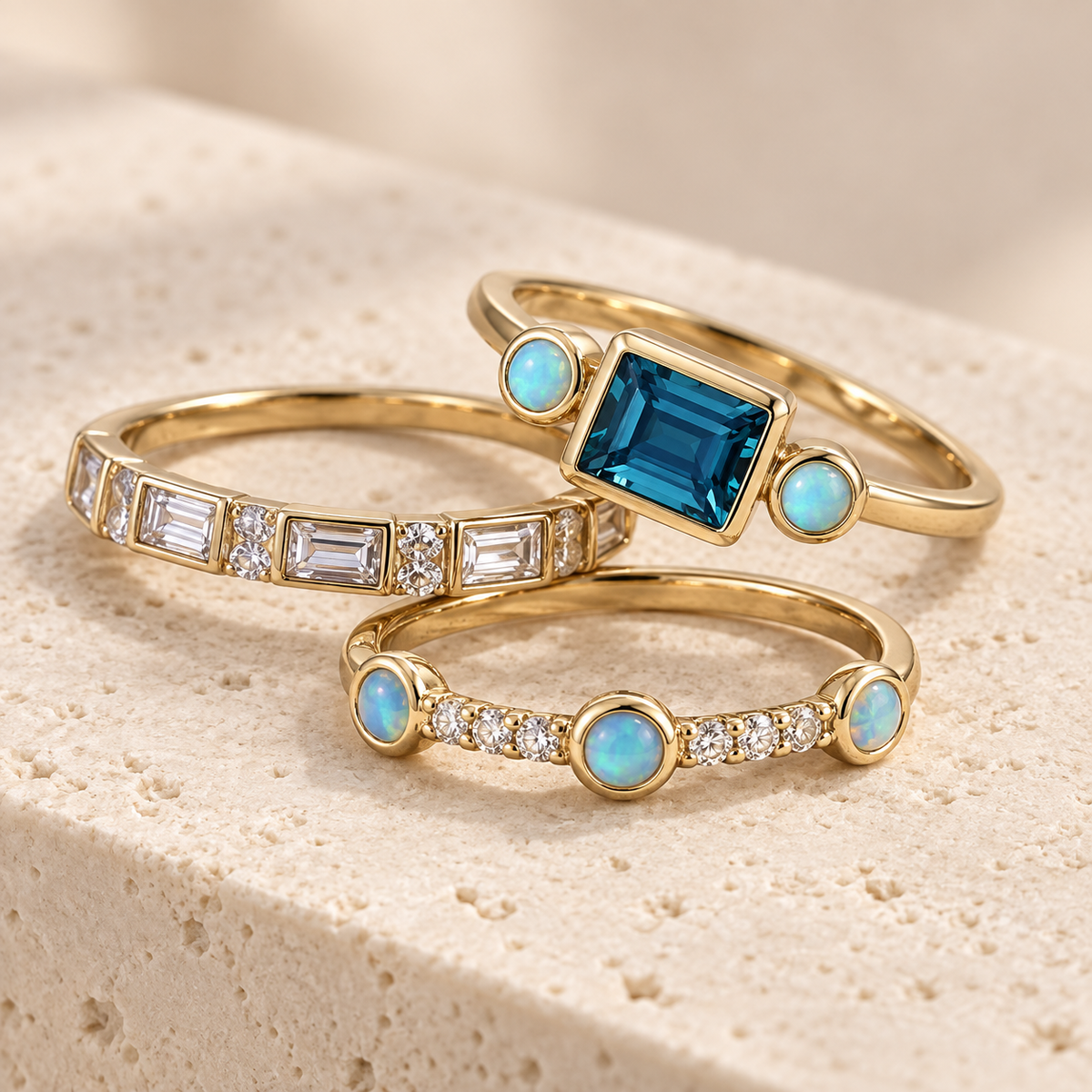 Blue Stone Ring Set