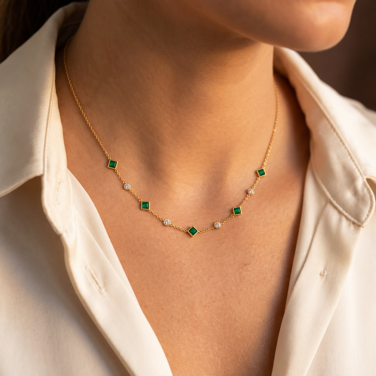 Green Stone Station Necklace