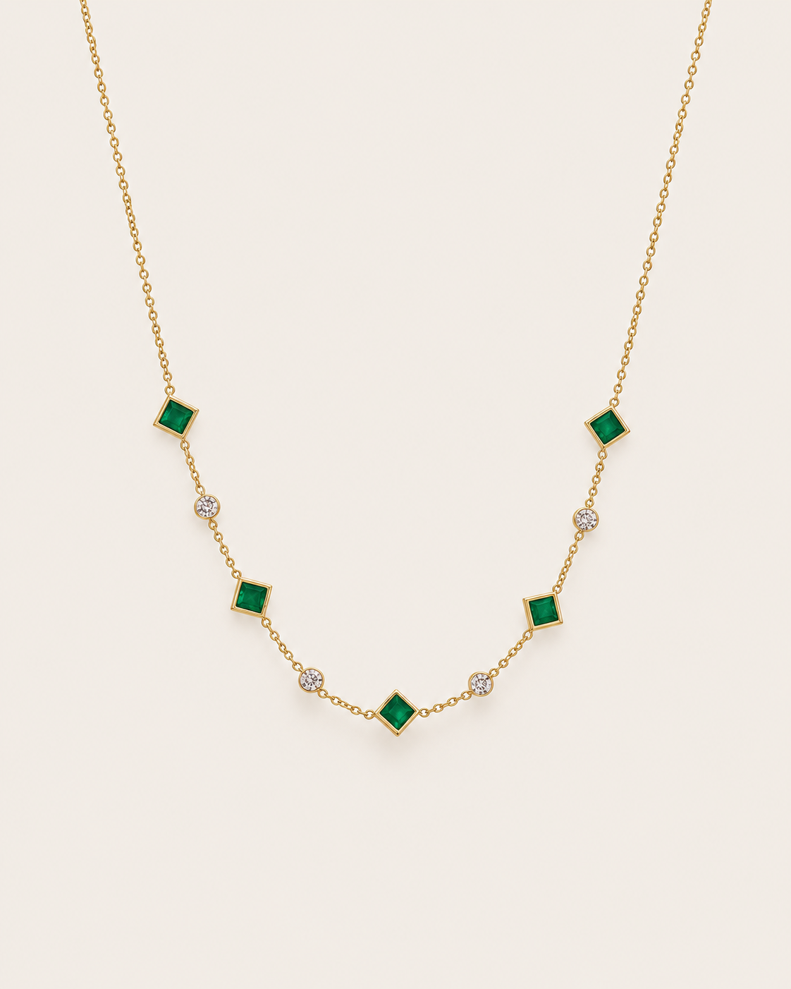 Green Stone Station Necklace