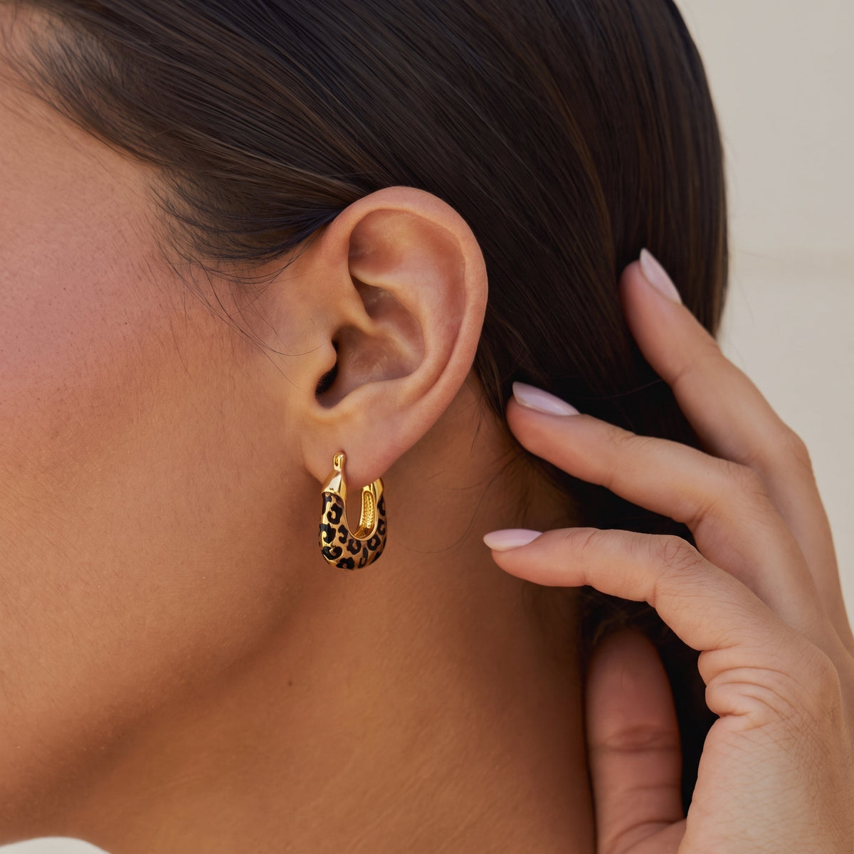 Leopard Print Hoops, view 2