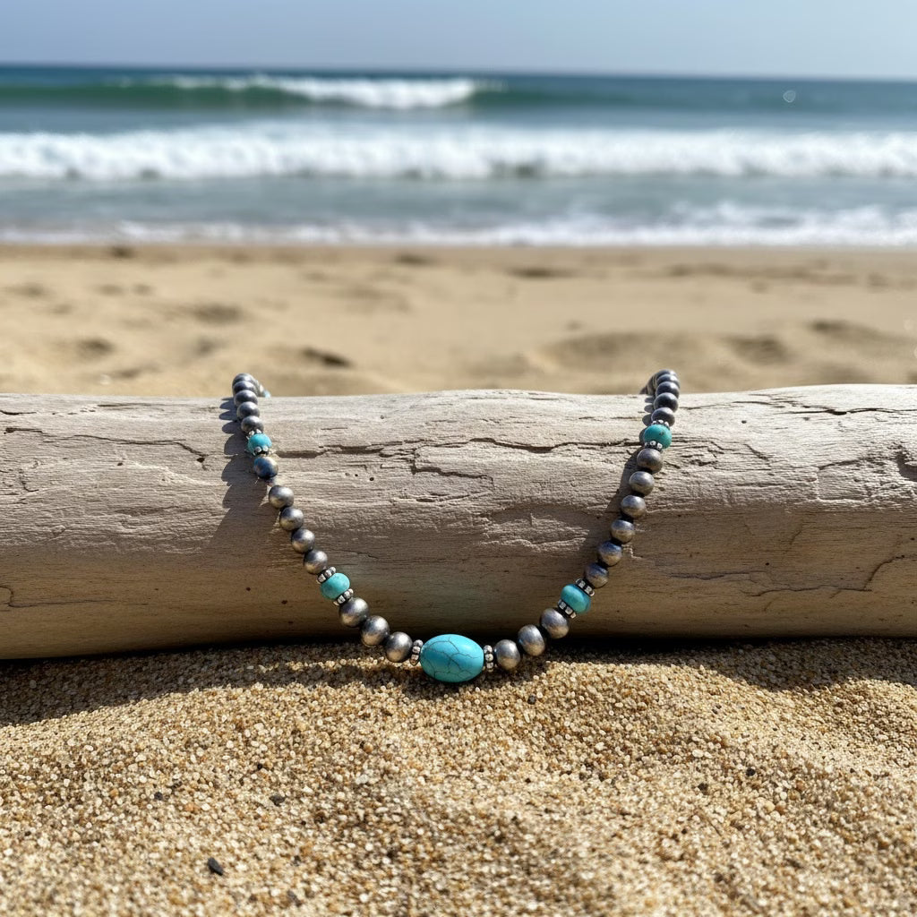 Turquoise Bead Necklace, view 3
