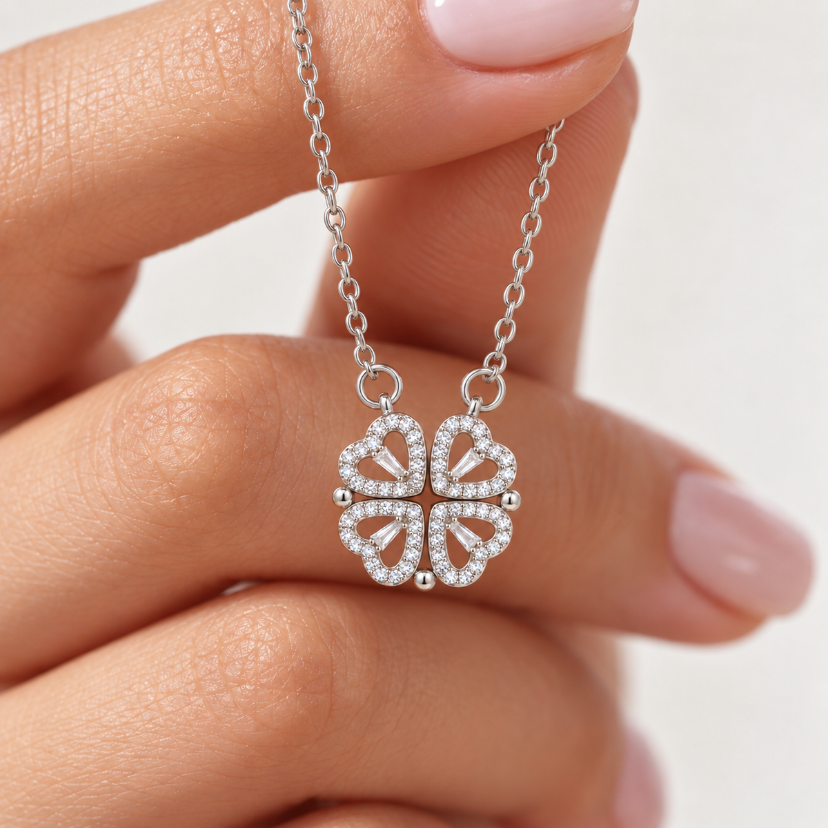 Four Heart Clover Necklace, view 7