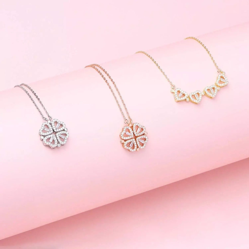 Four heart clover necklace in gold, silver and rose gold