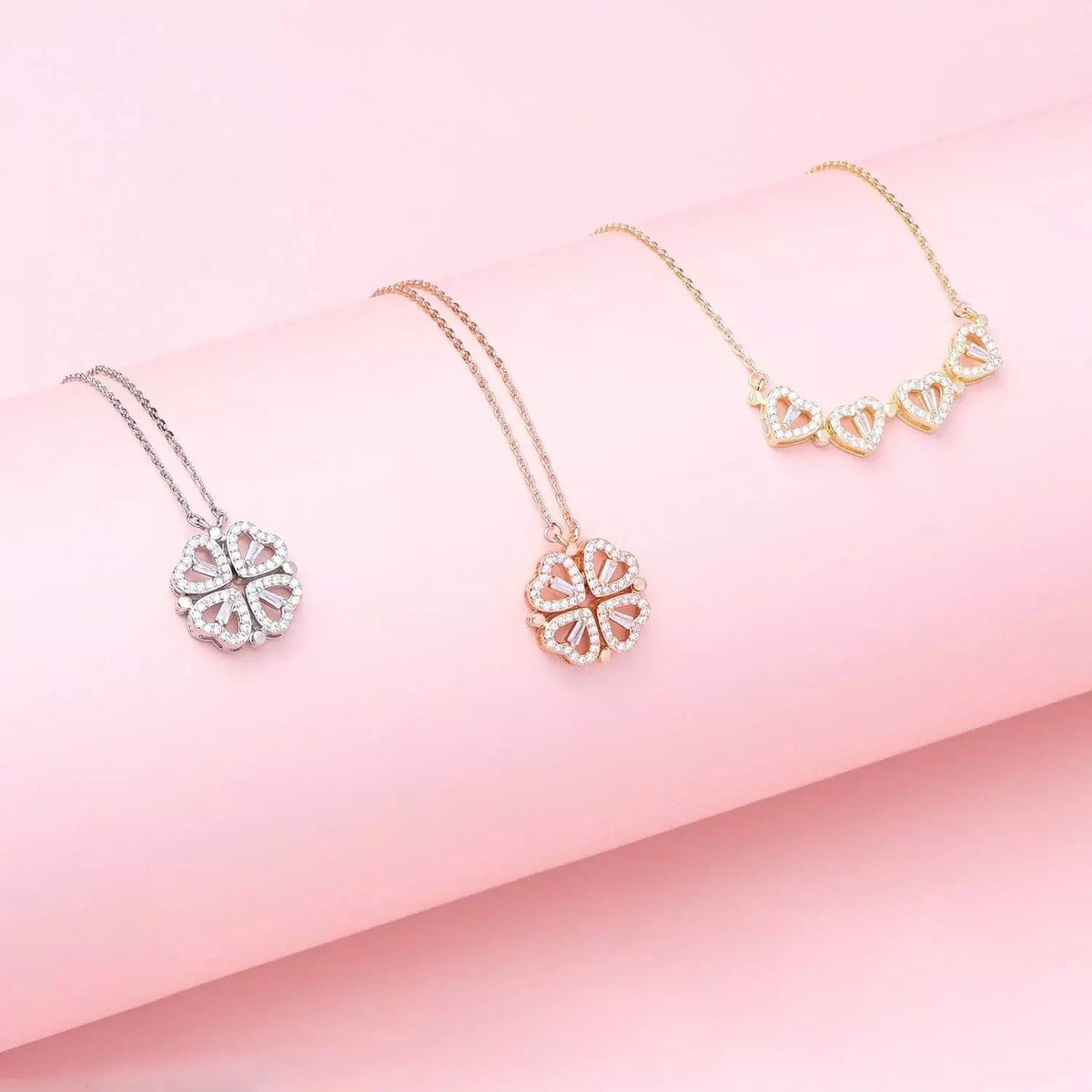 Four heart clover necklace in gold, silver and rose gold